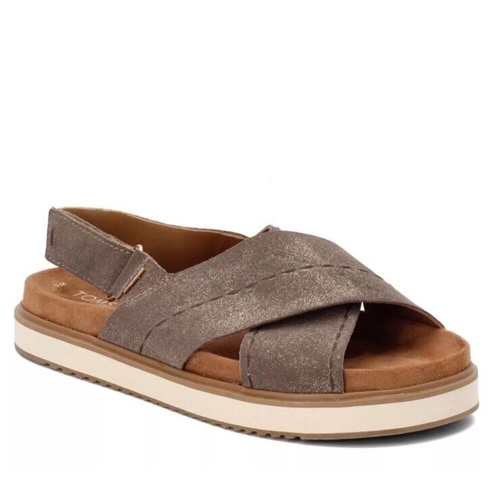 Toms Metallic Taupe Crossband Slingback Sandals